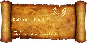 Kubinyi Gerő névjegykártya